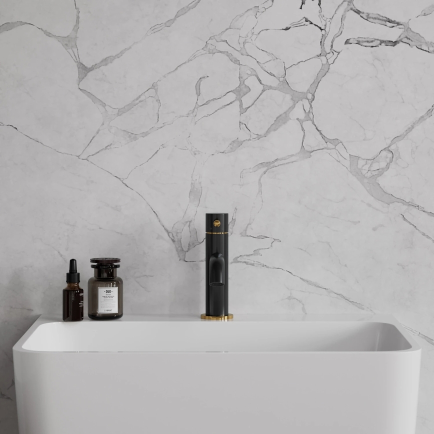 OMNIRES Y1210NBLGL - Mitigeur pour lavabo Y 16,2 cm, finition noir mat / or brillant