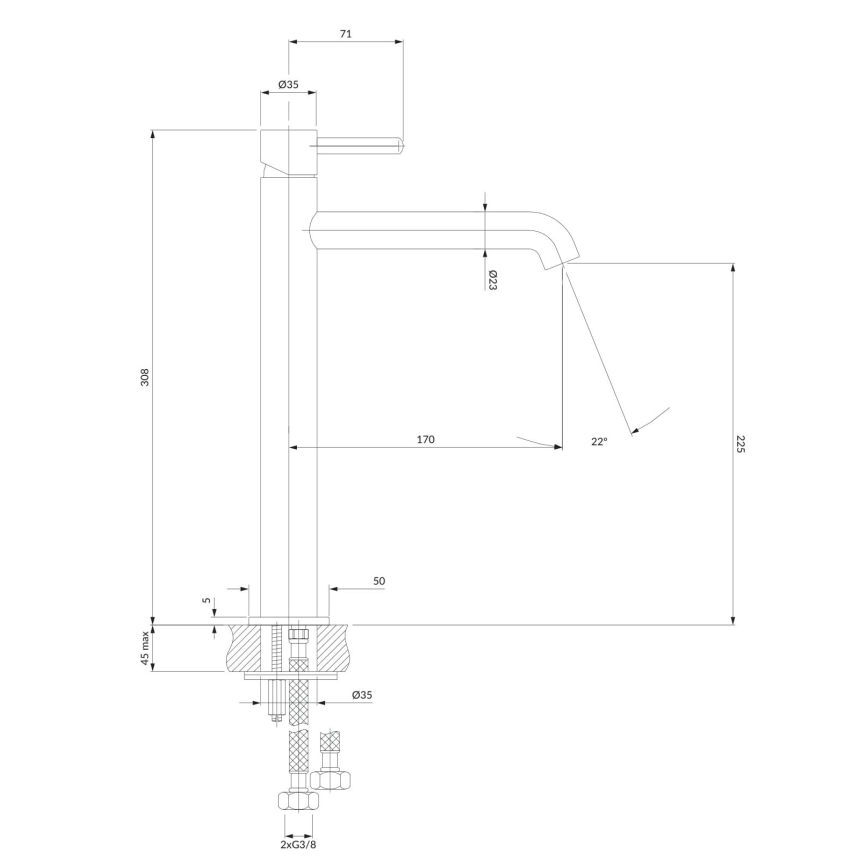 OMNIRES Y1212BLGL - Kraan voor wastafel Y 30,8 cm semi-mat zwart/glanzend goud