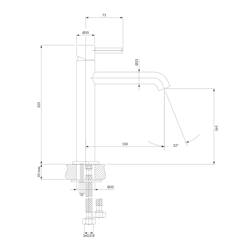 OMNIRES Y1212CCR - Kraan voor wastafel Y 22,5 cm glanzend chroom
