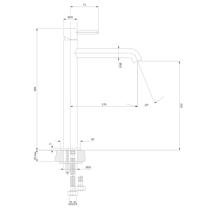 OMNIRES Y1212NI - Kraan voor wastafel Y 30,8 cm geborsteld nikkel