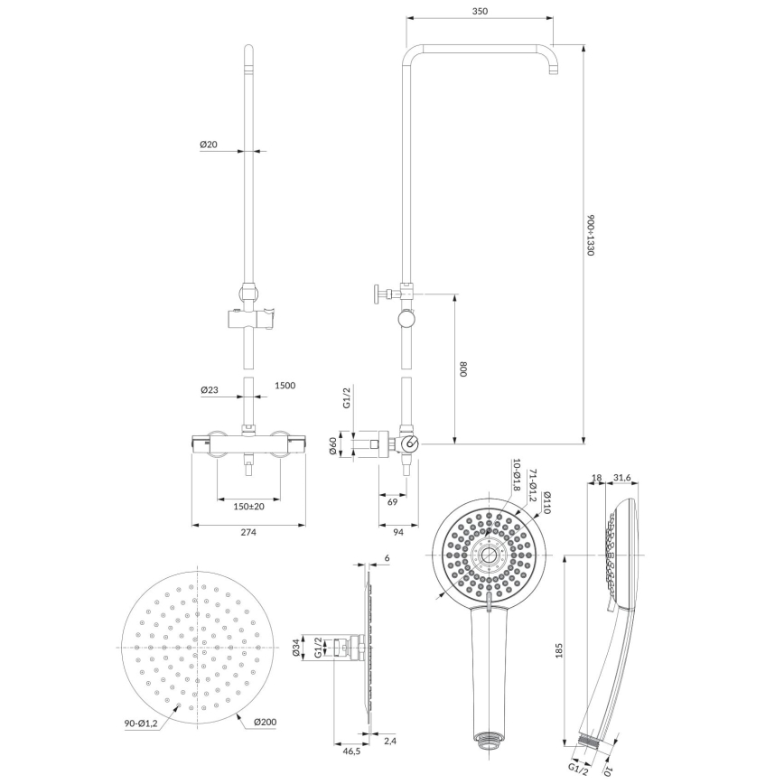 OMNIRES Y1244X/6CR - Colonne de douche avec robinet thermostatique Y chrome brillant