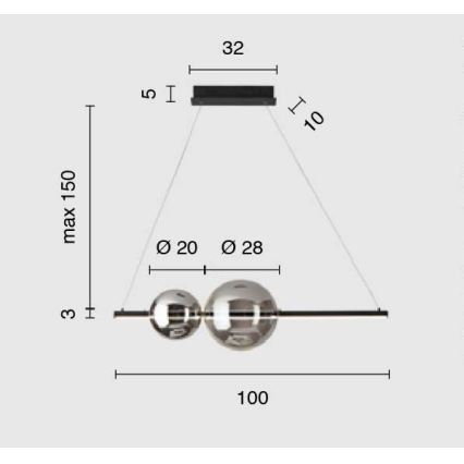 Ondaluce - Dimbare LED-hanglamp met kabel FUFI LED/40W/230V zwart/rookzwart