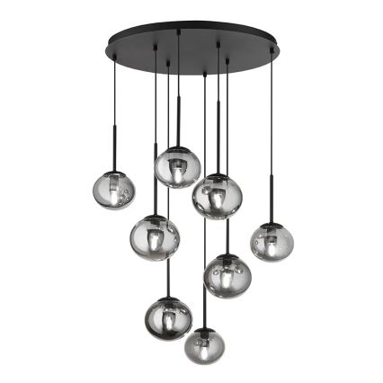 Ondaluce - Hanglamp aan kabel JEWEL 8xE14/10W/230V Ø 70 cm zwart/gerookt zwart
