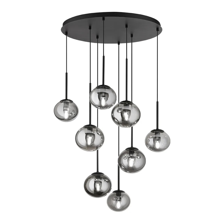 Ondaluce - Hanglamp aan kabel JEWEL 8xE14/10W/230V Ø 70 cm zwart/gerookt zwart
