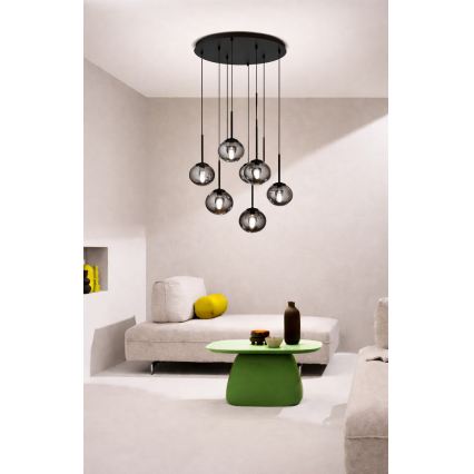 Ondaluce - Hanglamp aan kabel JEWEL 8xE14/10W/230V Ø 70 cm zwart/gerookt zwart
