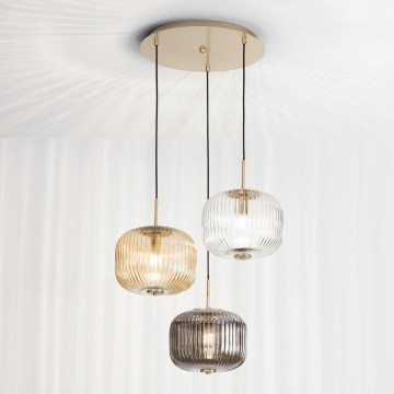 Ondaluce - Hanglamp aan kabel ODETTE 3xE14/10W/230V ø 43 cm goud/rookkleurig/veelkleurig