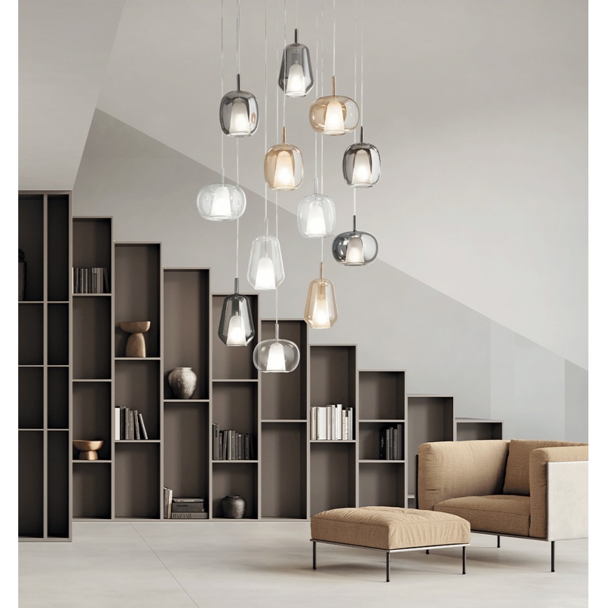 Ondaluce - Hanglamp aan kabel THELMA 3xE27/15W/230V Ø 19,5 cm goud/rookbeige