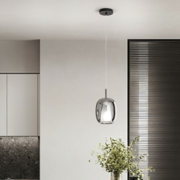 Ondaluce - Hanglamp aan snoer THELMA 1xE27/15W/230V Ø 19,5 cm zwart/rookgrijs