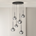 Ondaluce - Hanglamp met kabel JEWEL 6xE14/10W/230V Ø 55 cm zwart/gerookt zwart