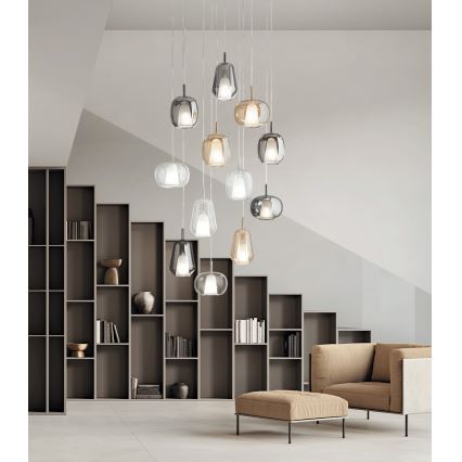 Ondaluce - Hanglamp met kabel THELMA 1xE27/15W/230V Ø 19 cm goud/rookbeige