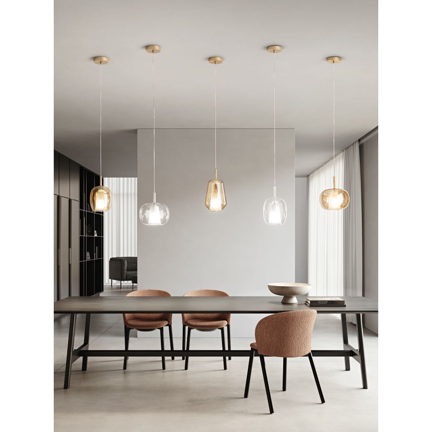 Ondaluce - Hanglamp met snoer THELMA 1xE27/15W/230V pr. 25 cm goudkleurig/helder