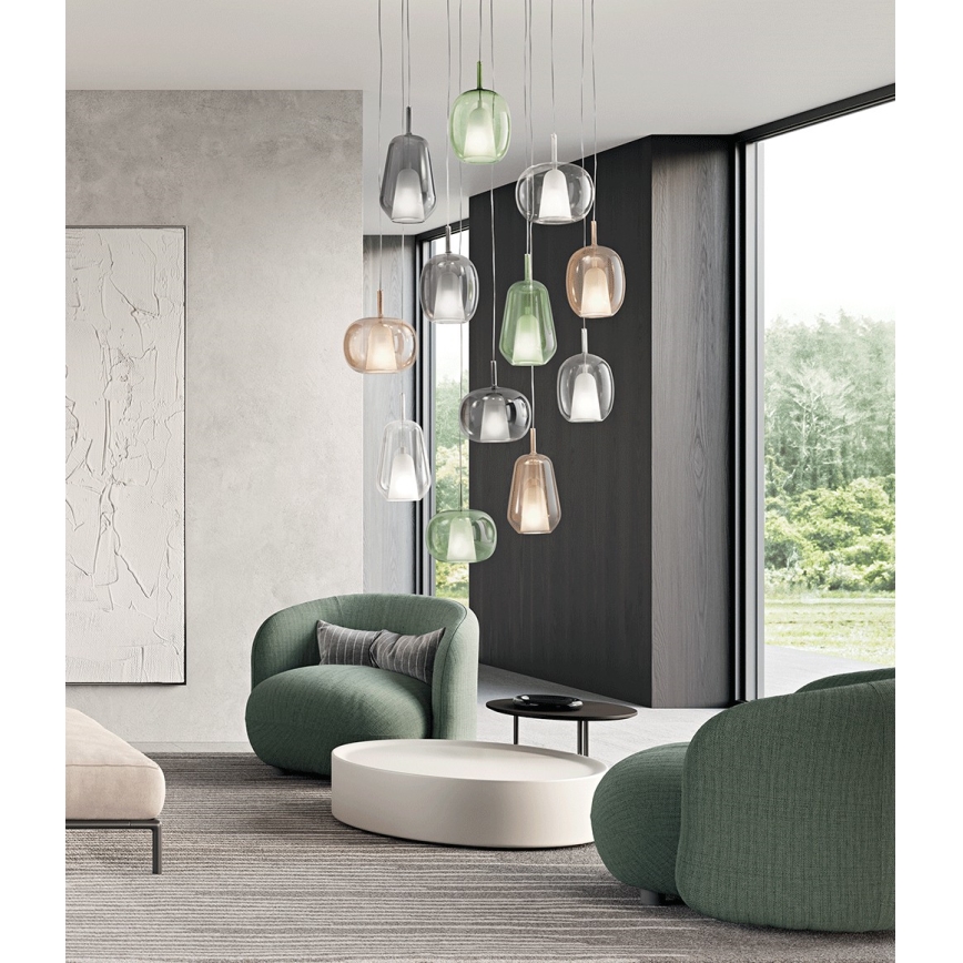 Ondaluce - Hanglamp met snoer THELMA 1xE27/15W/230V pr. 25 cm goudkleurig/helder