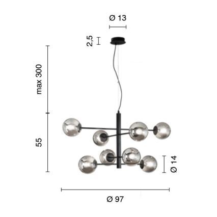 Ondaluce - Kroonluchter aan kabel ELISEO 8xE14/10W/230V Ø 97 cm goud/rookbeige