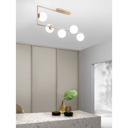 Ondaluce - Kroonluchter aan stang MONILE 5xE14/10W/230V goud/wit