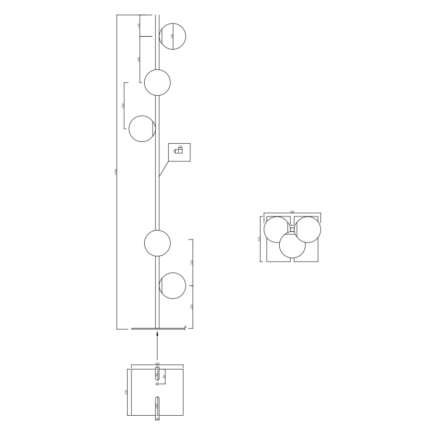 Ondaluce - Lampadaire MONILE 5xE14/10W/230V 170 cm noir/noir fumé