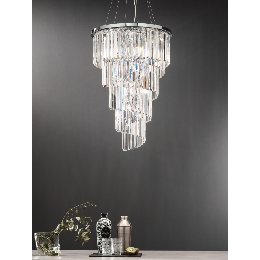 Ondaluce - Lustre en cristal suspendu par câble ALEXANDER 10xE14/10W/230V Ø 50 cm chrome brillant