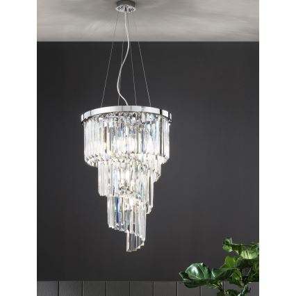 Ondaluce - Lustre en cristal sur câble ALEXANDER 10xE14/10W/230V Ø 40 cm chrome brillant