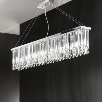 Ondaluce - Lustre en cristal suspendu par câble BATIDA 8xE14/10W/230V, chrome brillant / cristaux transparents