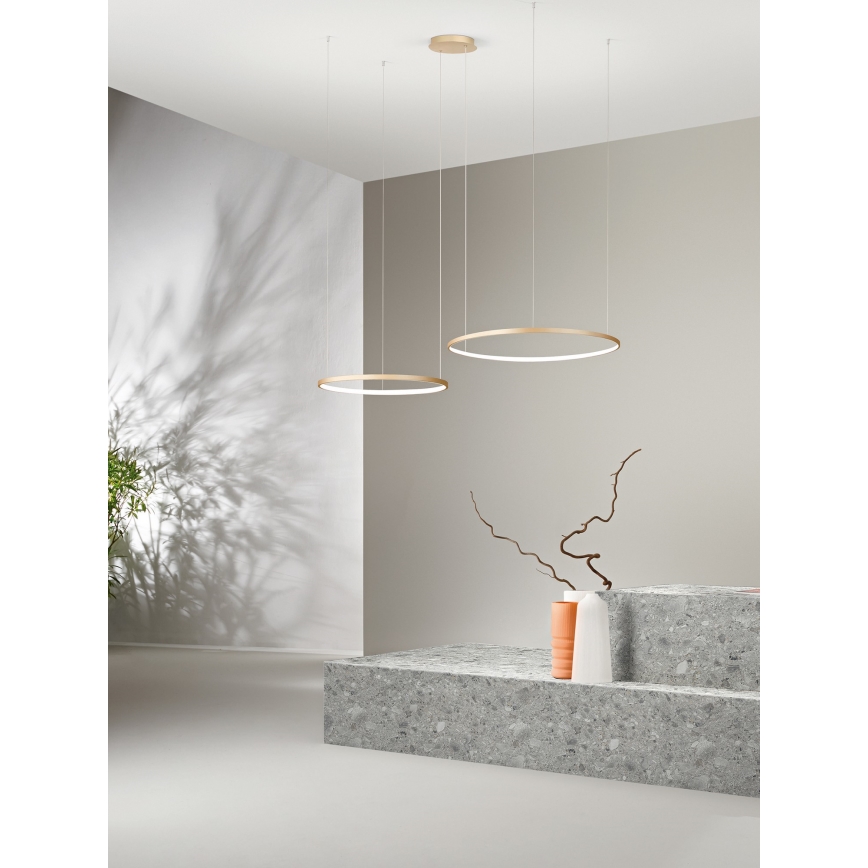 Ondaluce - Lustre LED dimmable sur câble SOEL LED 28 W / 230 V + LED 38 W Ø 80/60 cm doré