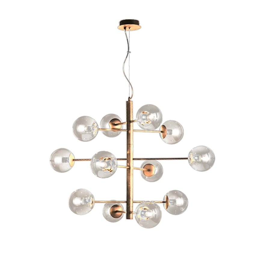 Ondaluce - Lustre sur câble ELISEO 12xE14/10W/230V pr. 97 cm doré/beige fumé