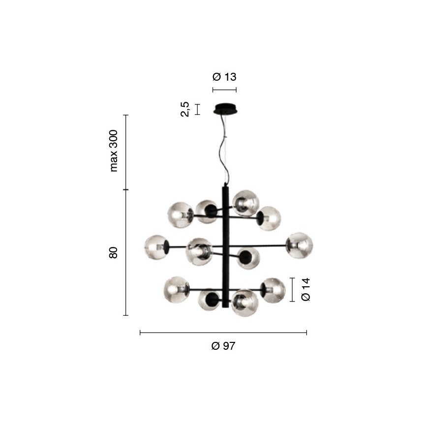 Ondaluce - Lustre sur câble ELISEO 12xE14/10W/230V pr. 97 cm doré/beige fumé