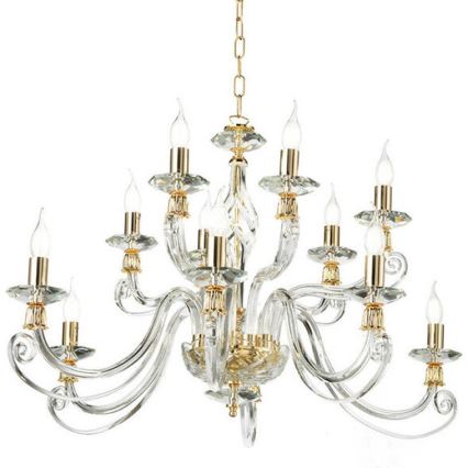 Ondaluce - Lustre sur chaîne 1306 12xE14/10W/230V Ø 100 cm doré/transparent