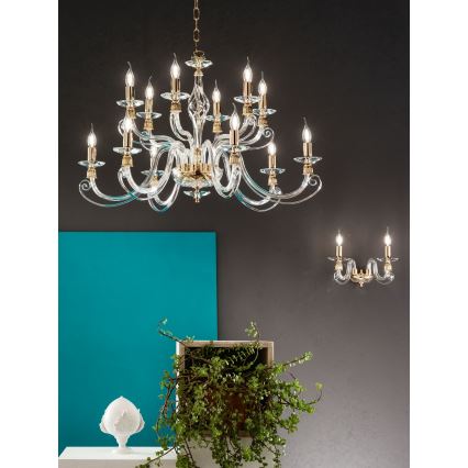 Ondaluce - Lustre sur chaîne 1306 12xE14/10W/230V Ø 100 cm doré/transparent