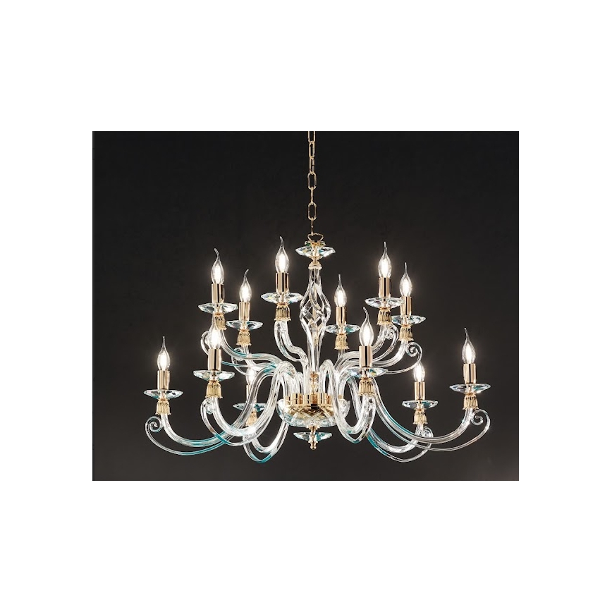 Ondaluce - Lustre sur chaîne 1306 12xE14/10W/230V Ø 100 cm doré/transparent