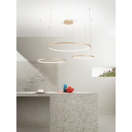 Ondaluce - Suspension dimmable sur câble SOEL LED/28W/230V + LED/38W + LED/47W Ø 100/80/60 cm dorée