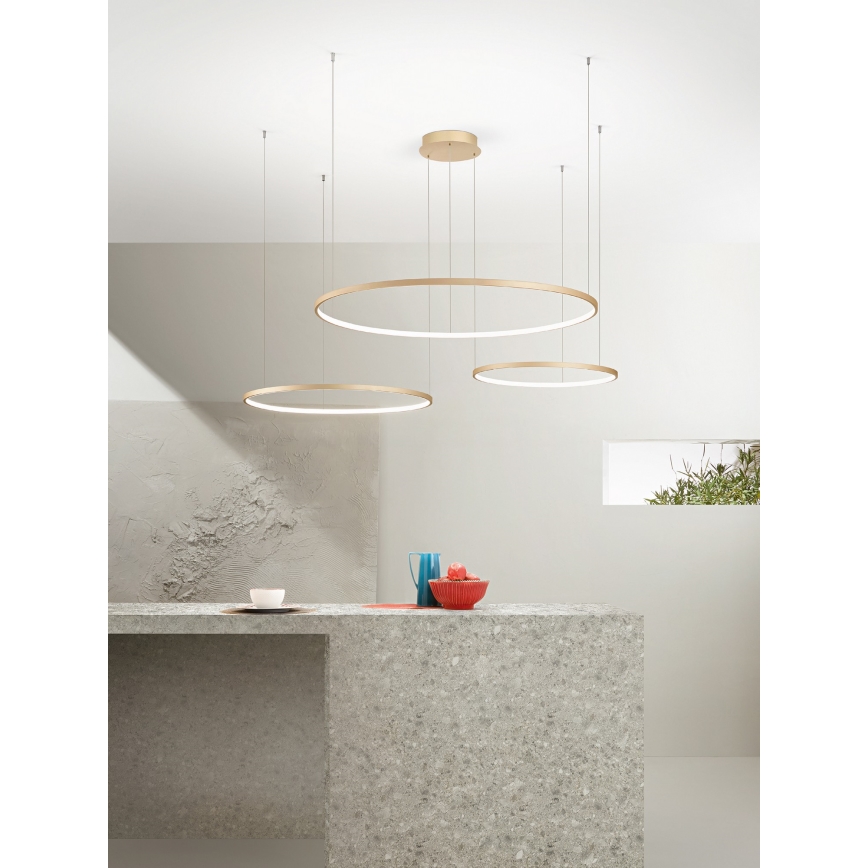 Ondaluce - Suspension dimmable sur câble SOEL LED/28W/230V + LED/38W + LED/47W Ø 100/80/60 cm dorée