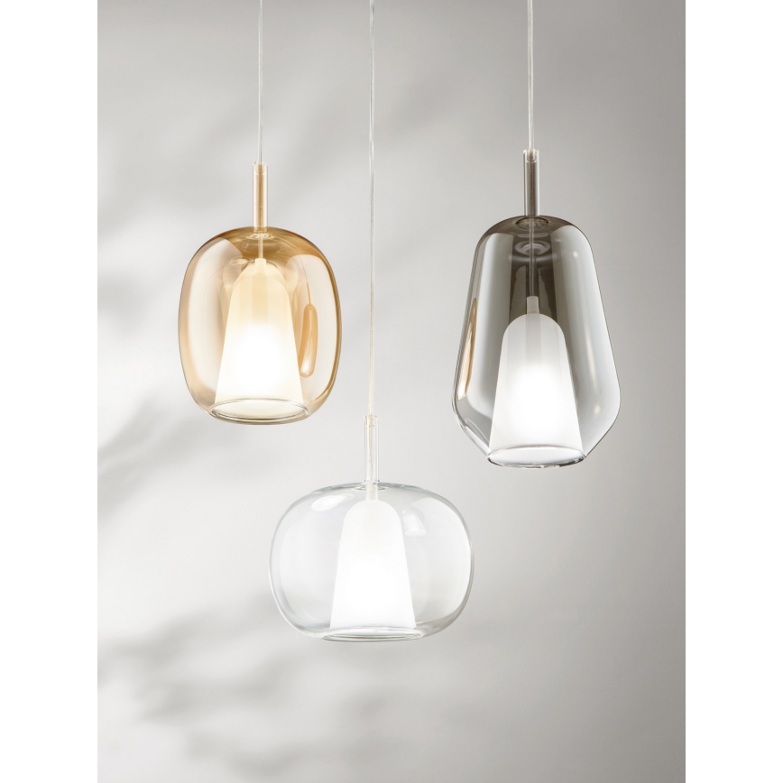 Ondaluce - Pendellamp met kabel THELMA 1xE27/15W/230V Ø 19 cm zwart/rookgrijs