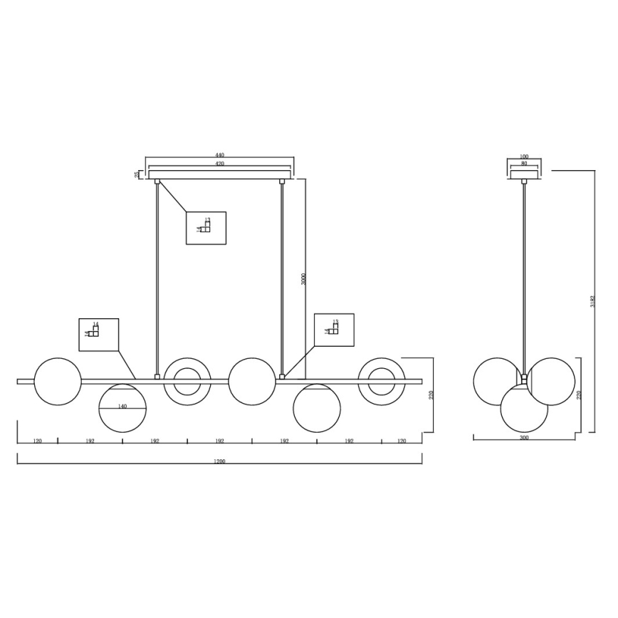Ondaluce - Suspension à câble MONILE 6xE14/10W/230V noir/noir fumé