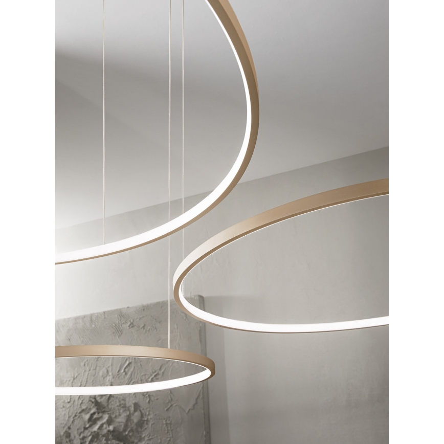 Ondaluce - Suspension LED dimmable sur câble SOEL LED/38W/230V Ø 80 cm dorée