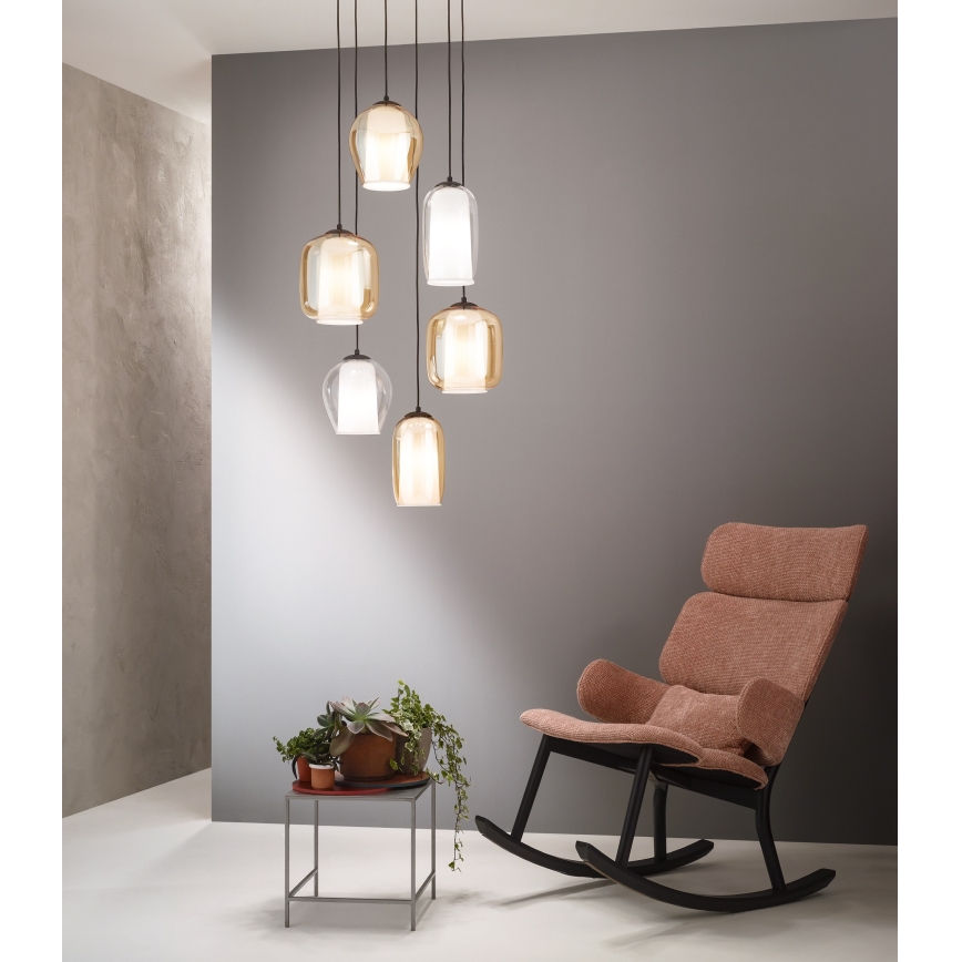 Ondaluce - Suspension sur câble BONNIE 1xE27/15W/230V Ø 15,5 cm noir/beige fumé