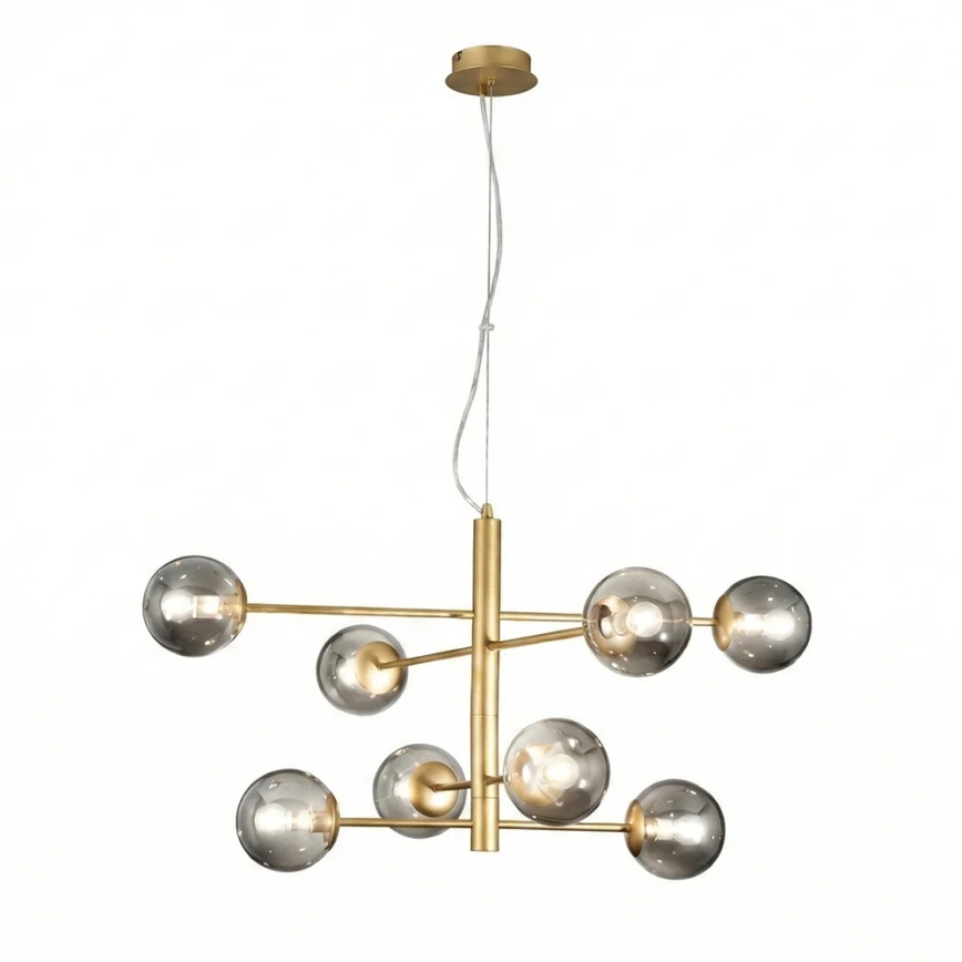 Ondaluce - Suspension sur câble ELISEO 8xE14/10W/230V Ø 97 cm doré/beige fumé