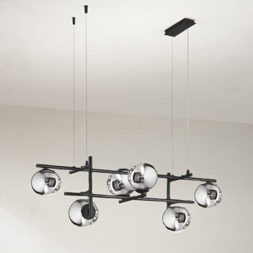 Ondaluce - Suspension sur câble JEWEL 6xE14/10W/230V noir/verre fumé
