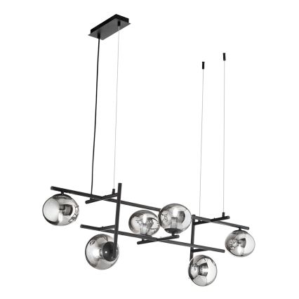 Ondaluce - Suspension sur câble JEWEL 6xE14/10W/230V noir/verre fumé