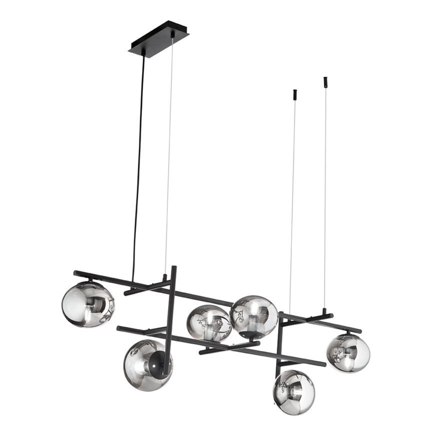 Ondaluce - Suspension sur câble JEWEL 6xE14/10W/230V noir/verre fumé