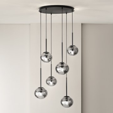 Ondaluce - Suspension sur câble JEWEL 6xE14/10W/230V Ø 55 cm noir/noir fumé
