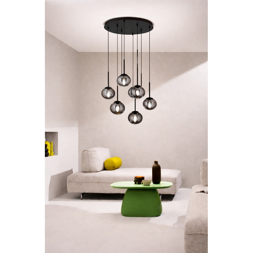 Ondaluce - Suspension sur câble JEWEL 8xE14/10W/230V Ø 70 cm noir fumé