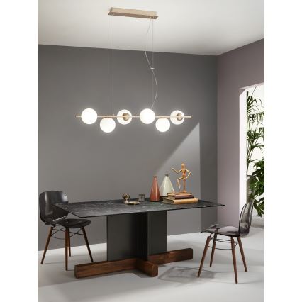 Ondaluce - Suspension sur câble MONILE 6xE14/10W/230V doré/blanc