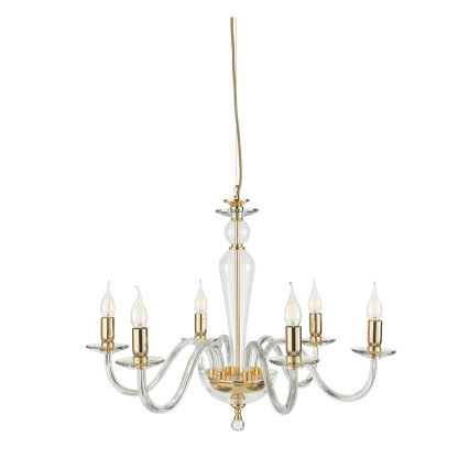 Ondaluce - Suspension sur câble PAGANINI 6xE14/10W/230V Ø 70 cm doré/transparent