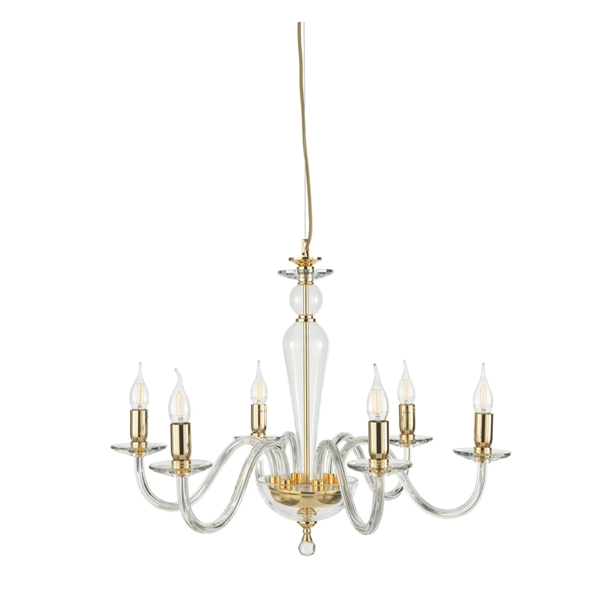 Ondaluce - Suspension sur câble PAGANINI 6xE14/10W/230V Ø 70 cm doré/transparent