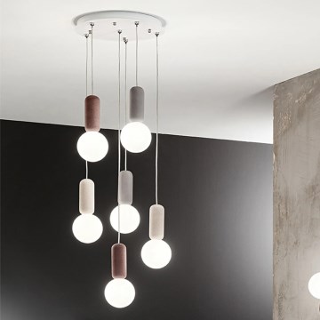 Ondaluce - Suspension sur câble ROCK 6xG9/7W/230V Ø 35 cm béton brun/gris/blanc