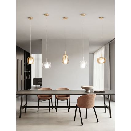 Ondaluce - Suspension sur câble THELMA 1 x E27 / 15 W / 230 V Ø 19 cm doré / beige fumé