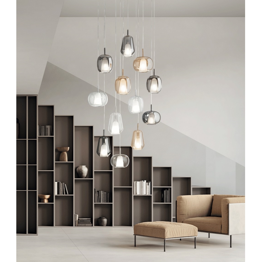 Ondaluce - Suspension sur câble THELMA 1 x E27 / 15 W / 230 V Ø 19 cm doré / beige fumé