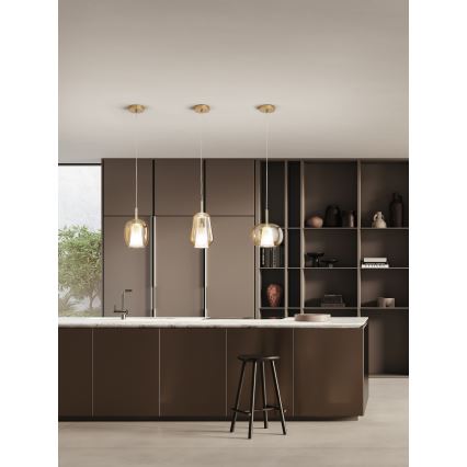 Ondaluce - Suspension sur câble THELMA 1xE27/15W/230V Ø 19,5 cm doré/beige fumé