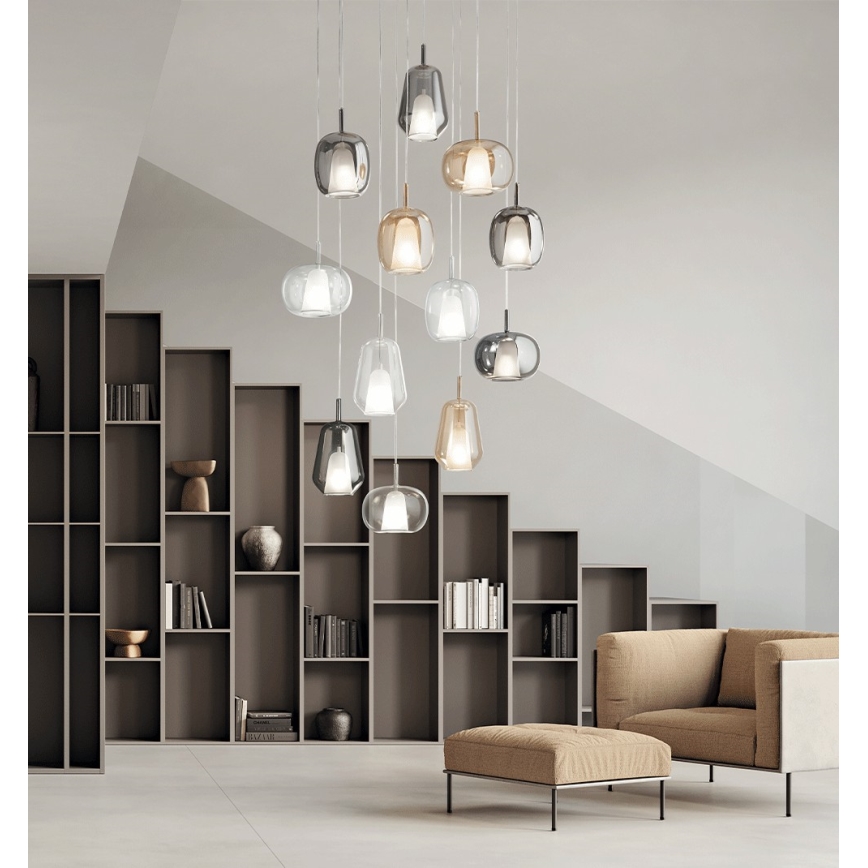 Ondaluce - Suspension sur câble THELMA 1xE27/15W/230V Ø 19,5 cm doré/transparent
