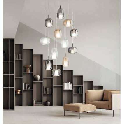 Ondaluce - Suspension sur câble THELMA 1xE27/15W/230V Ø 25 cm doré/transparent