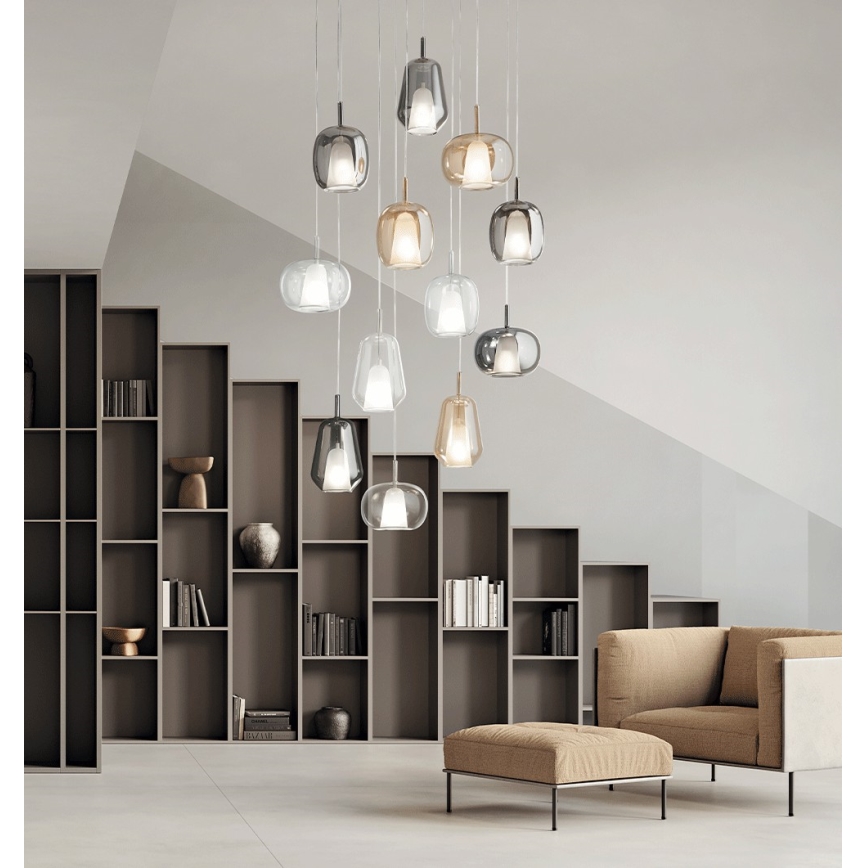 Ondaluce - Suspension sur câble THELMA 1xE27/15W/230V Ø 25 cm doré/transparent